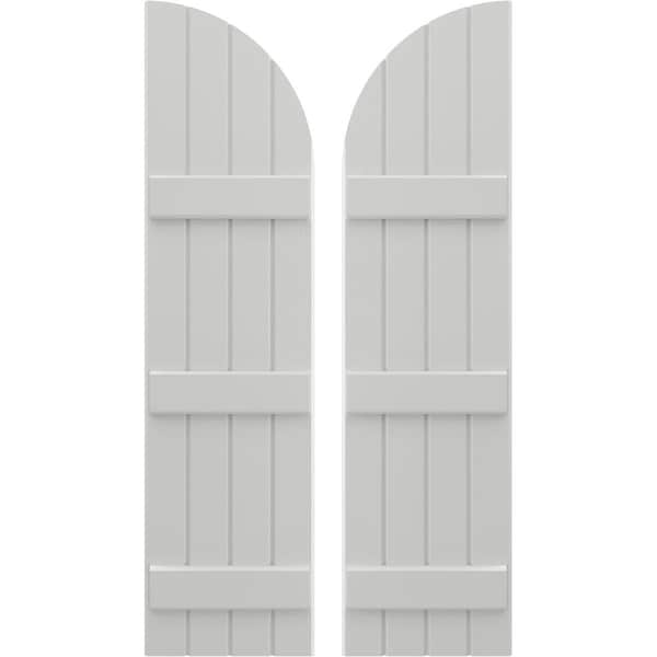 Ekena Millwork Americraft 4-Board (3 Batten) Wood Joined Board-n-Batten Shutters w/ Arch Top, ARW401BQ414X77STH, PR ARW401BQ414X77STH - main
